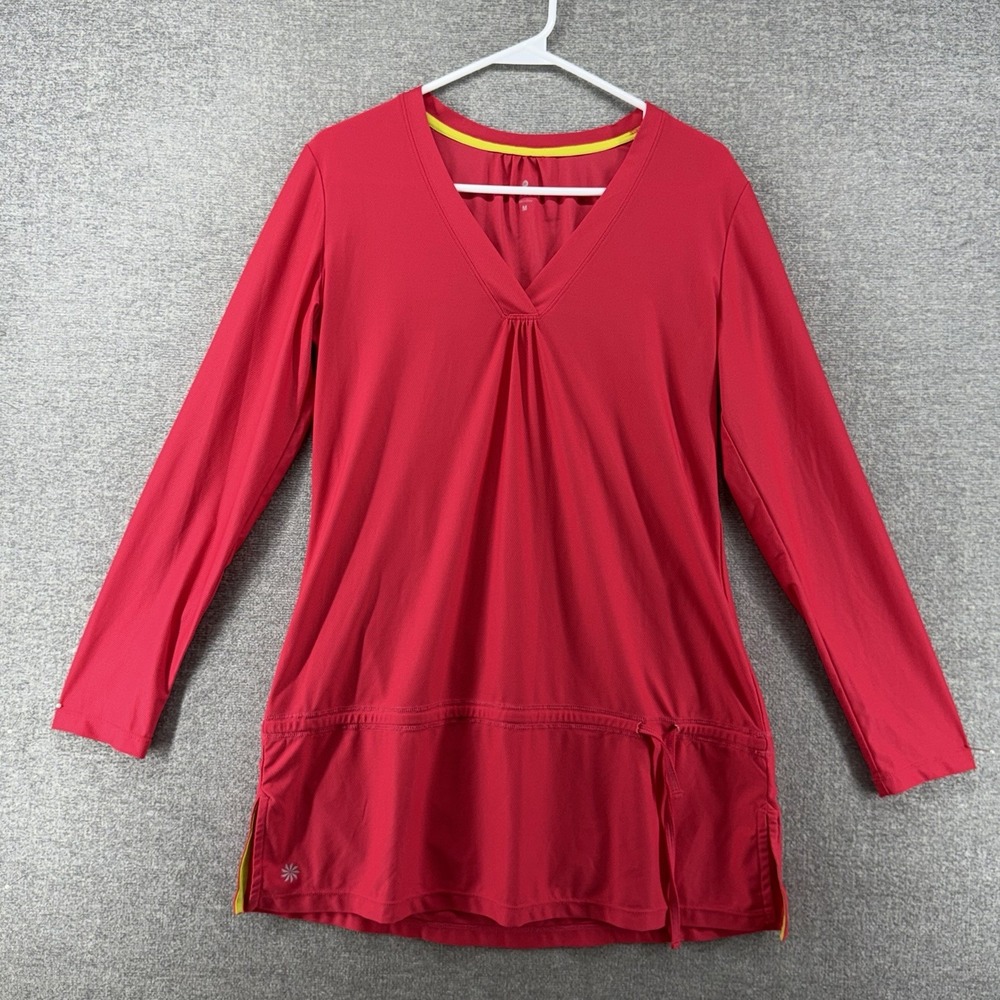 Athleta Granada Wick-It Swim Cover-Up Women Size Medium Coral Red Long Sleeve